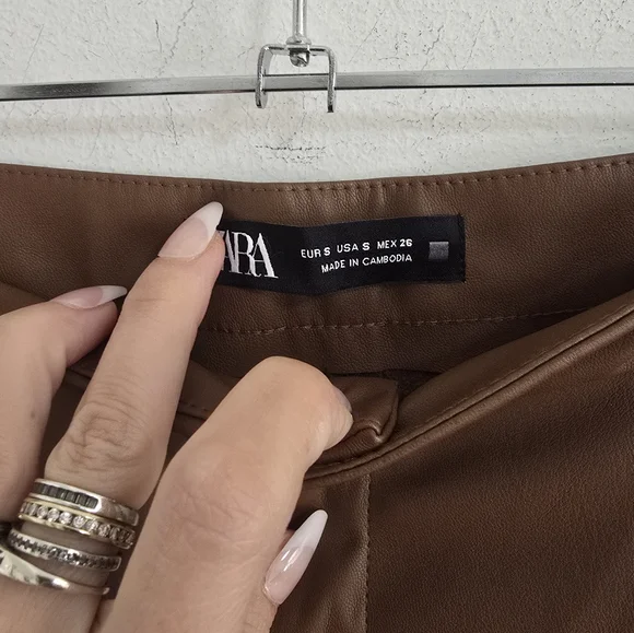 Zara brown faux leather high waist slim pants size S - Picture 6 of 9